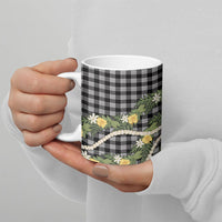 Aloha Puakenikeni Anthurium Pikake Lei Ceramic Mug Black Hawaiian Palaka Pattern