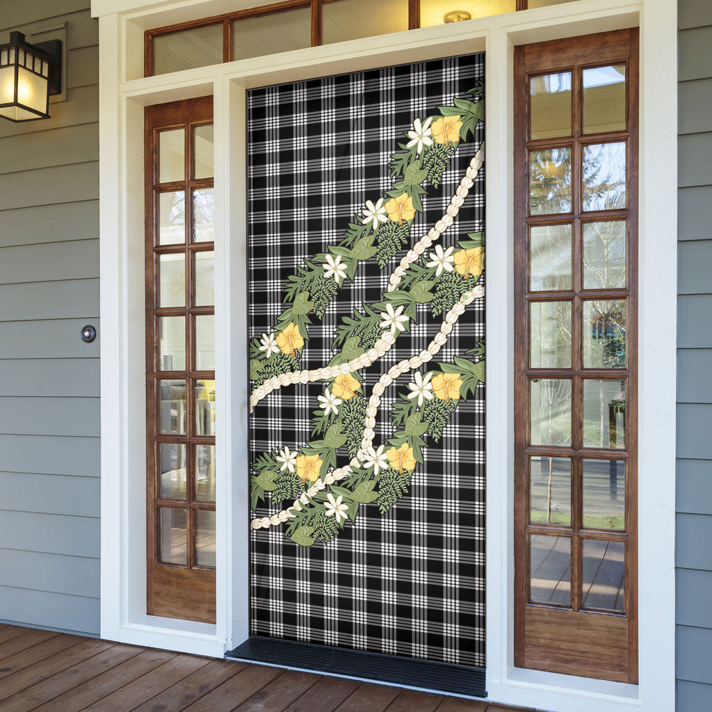 Aloha Puakenikeni Anthurium Pikake Lei Door Cover Black Hawaiian Palaka Pattern