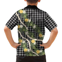 Aloha Puakenikeni Anthurium Pikake Lei Family Matching Long Sleeve Bodycon Dress and Hawaiian Shirt Black Hawaiian Palaka Pattern