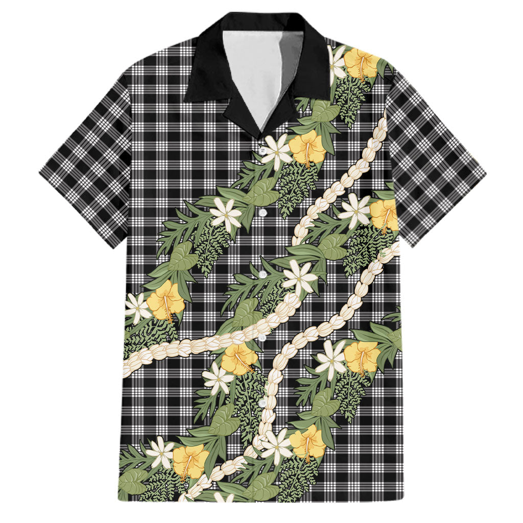 Aloha Puakenikeni Anthurium Pikake Lei Family Matching Mermaid Dress and Hawaiian Shirt Black Hawaiian Palaka Pattern