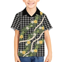 Aloha Puakenikeni Anthurium Pikake Lei Family Matching Mermaid Dress and Hawaiian Shirt Black Hawaiian Palaka Pattern