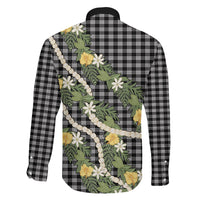 Aloha Puakenikeni Anthurium Pikake Lei Family Matching Off The Shoulder Long Sleeve Dress and Hawaiian Shirt Black Hawaiian Palaka Pattern
