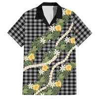 Aloha Puakenikeni Anthurium Pikake Lei Family Matching Off Shoulder Maxi Dress and Hawaiian Shirt Black Hawaiian Palaka Pattern
