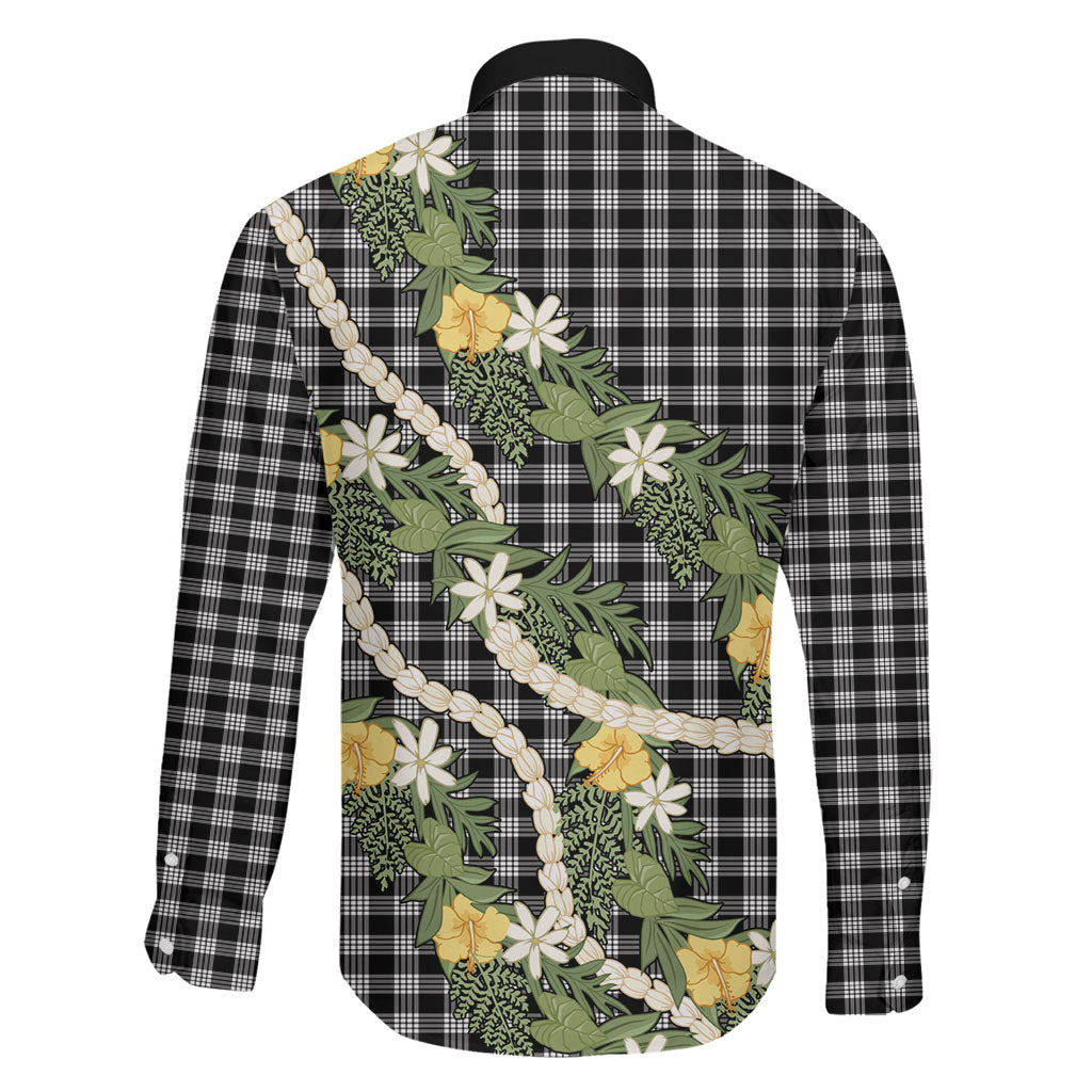 Aloha Puakenikeni Anthurium Pikake Lei Family Matching Off Shoulder Maxi Dress and Hawaiian Shirt Black Hawaiian Palaka Pattern
