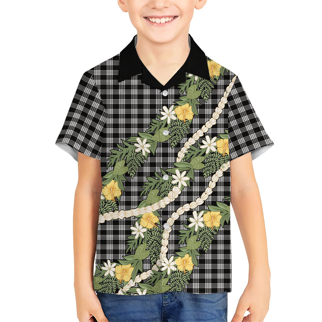 Aloha Puakenikeni Anthurium Pikake Lei Family Matching Off Shoulder Maxi Dress and Hawaiian Shirt Black Hawaiian Palaka Pattern