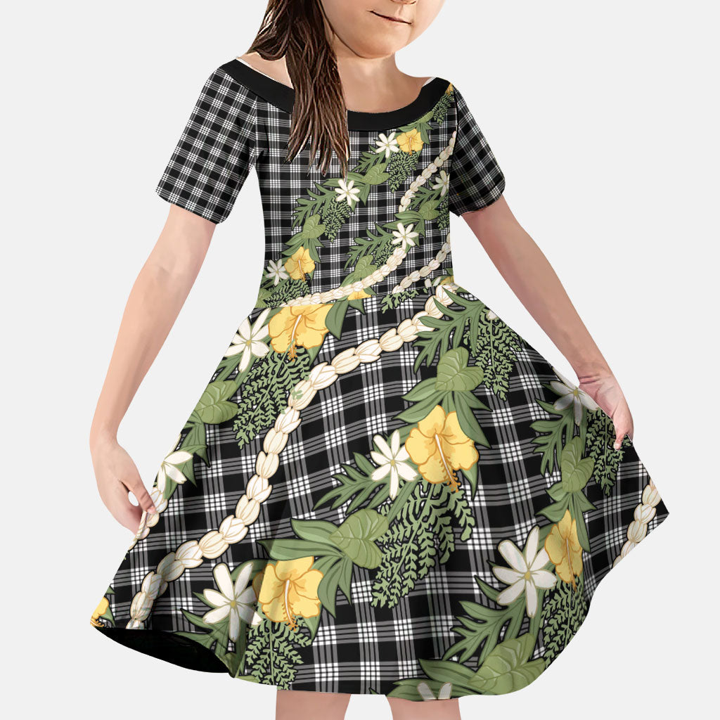 Aloha Puakenikeni Anthurium Pikake Lei Family Matching Puletasi and Hawaiian Shirt Black Hawaiian Palaka Pattern