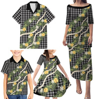 Aloha Puakenikeni Anthurium Pikake Lei Family Matching Puletasi and Hawaiian Shirt Black Hawaiian Palaka Pattern