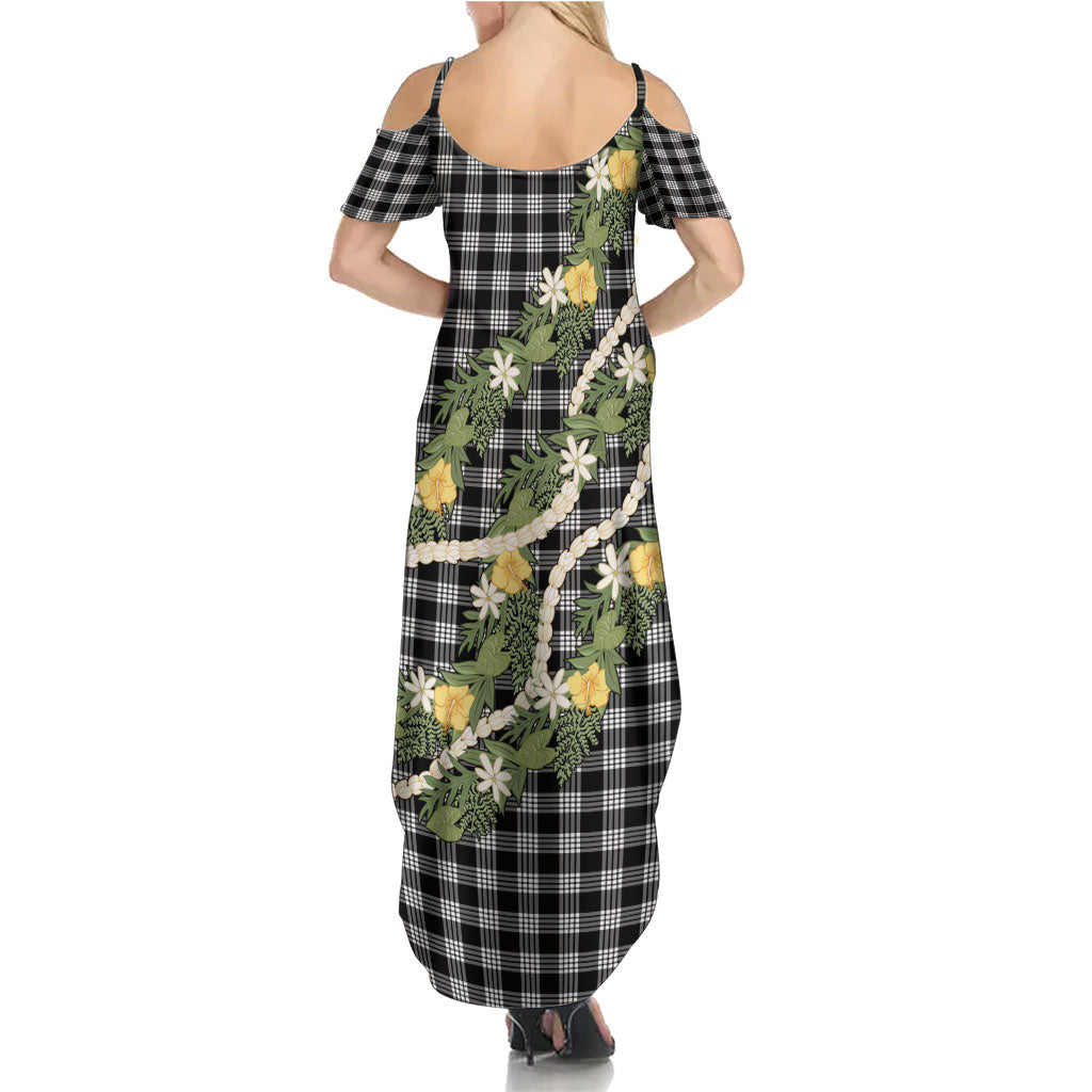 Aloha Puakenikeni Anthurium Pikake Lei Family Matching Summer Maxi Dress and Hawaiian Shirt Black Hawaiian Palaka Pattern