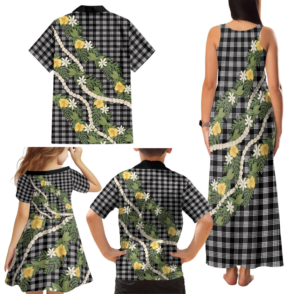 Aloha Puakenikeni Anthurium Pikake Lei Family Matching Tank Maxi Dress and Hawaiian Shirt Black Hawaiian Palaka Pattern