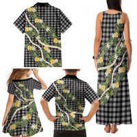 Aloha Puakenikeni Anthurium Pikake Lei Family Matching Tank Maxi Dress and Hawaiian Shirt Black Hawaiian Palaka Pattern