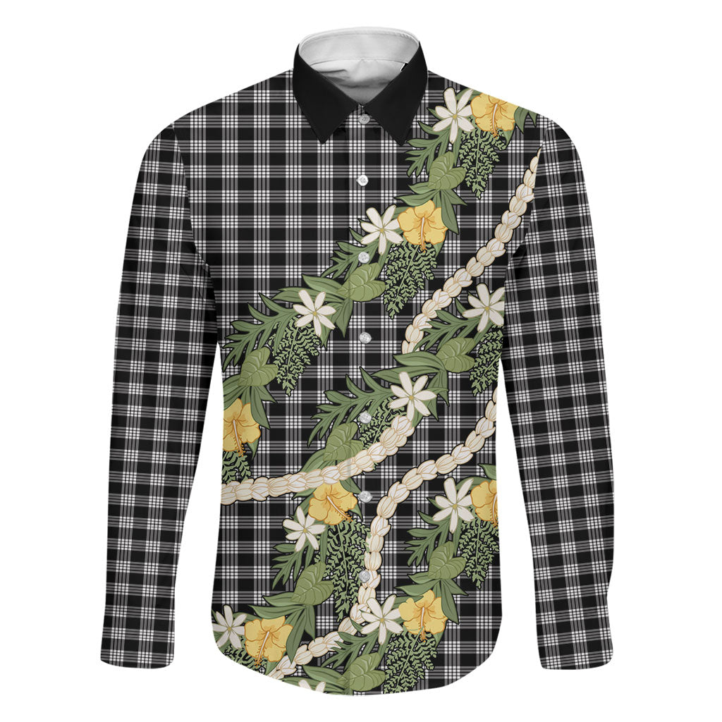 Aloha Puakenikeni Anthurium Pikake Lei Family Matching Tank Maxi Dress and Hawaiian Shirt Black Hawaiian Palaka Pattern
