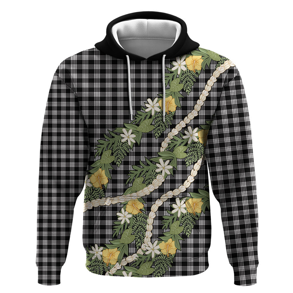 Aloha Puakenikeni Anthurium Pikake Lei Hoodie Black Hawaiian Palaka Pattern LT9 Pullover Hoodie Black - Polynesian Pride