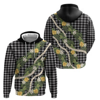 Aloha Puakenikeni Anthurium Pikake Lei Hoodie Black Hawaiian Palaka Pattern