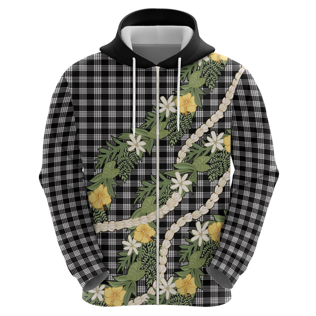 Aloha Puakenikeni Anthurium Pikake Lei Hoodie Black Hawaiian Palaka Pattern