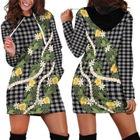 Aloha Puakenikeni Anthurium Pikake Lei Hoodie Dress Black Hawaiian Palaka Pattern