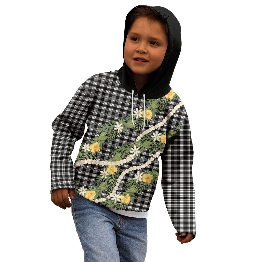 Aloha Puakenikeni Anthurium Pikake Lei Kid Hoodie Black Hawaiian Palaka Pattern