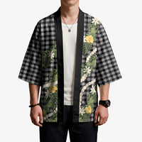Aloha Puakenikeni Anthurium Pikake Lei Kimono Black Hawaiian Palaka Pattern