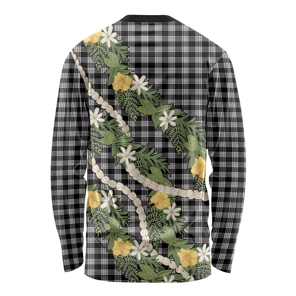 Aloha Puakenikeni Anthurium Pikake Lei Long Sleeve Shirt Black Hawaiian Palaka Pattern