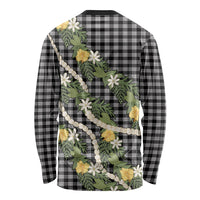 Aloha Puakenikeni Anthurium Pikake Lei Long Sleeve Shirt Black Hawaiian Palaka Pattern