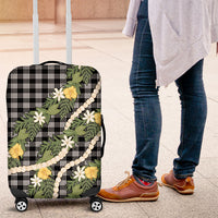 Aloha Puakenikeni Anthurium Pikake Lei Luggage Cover Black Hawaiian Palaka Pattern