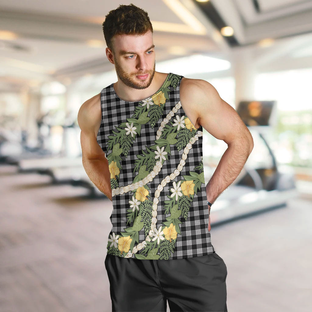 Aloha Puakenikeni Anthurium Pikake Lei Men Tank Top Black Hawaiian Palaka Pattern
