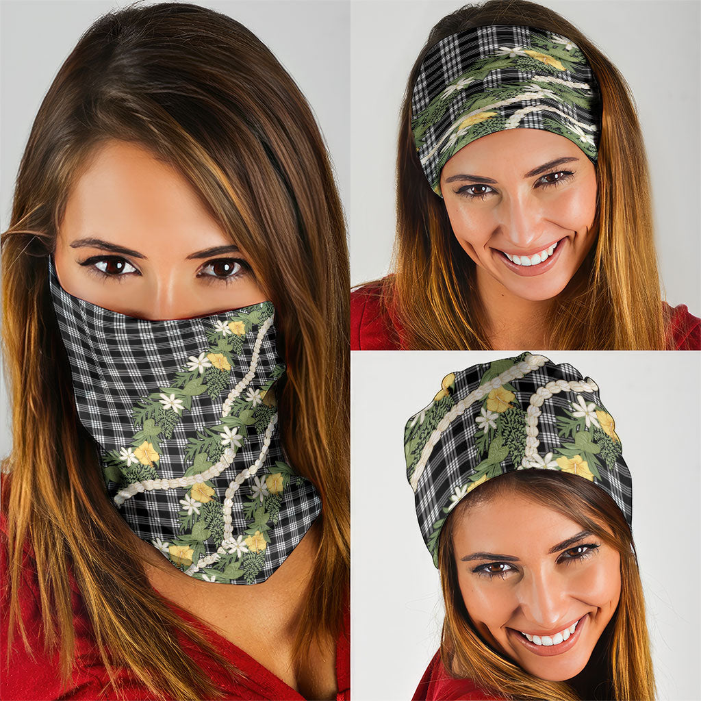 Aloha Puakenikeni Anthurium Pikake Lei Neck Gaiter Black Hawaiian Palaka Pattern