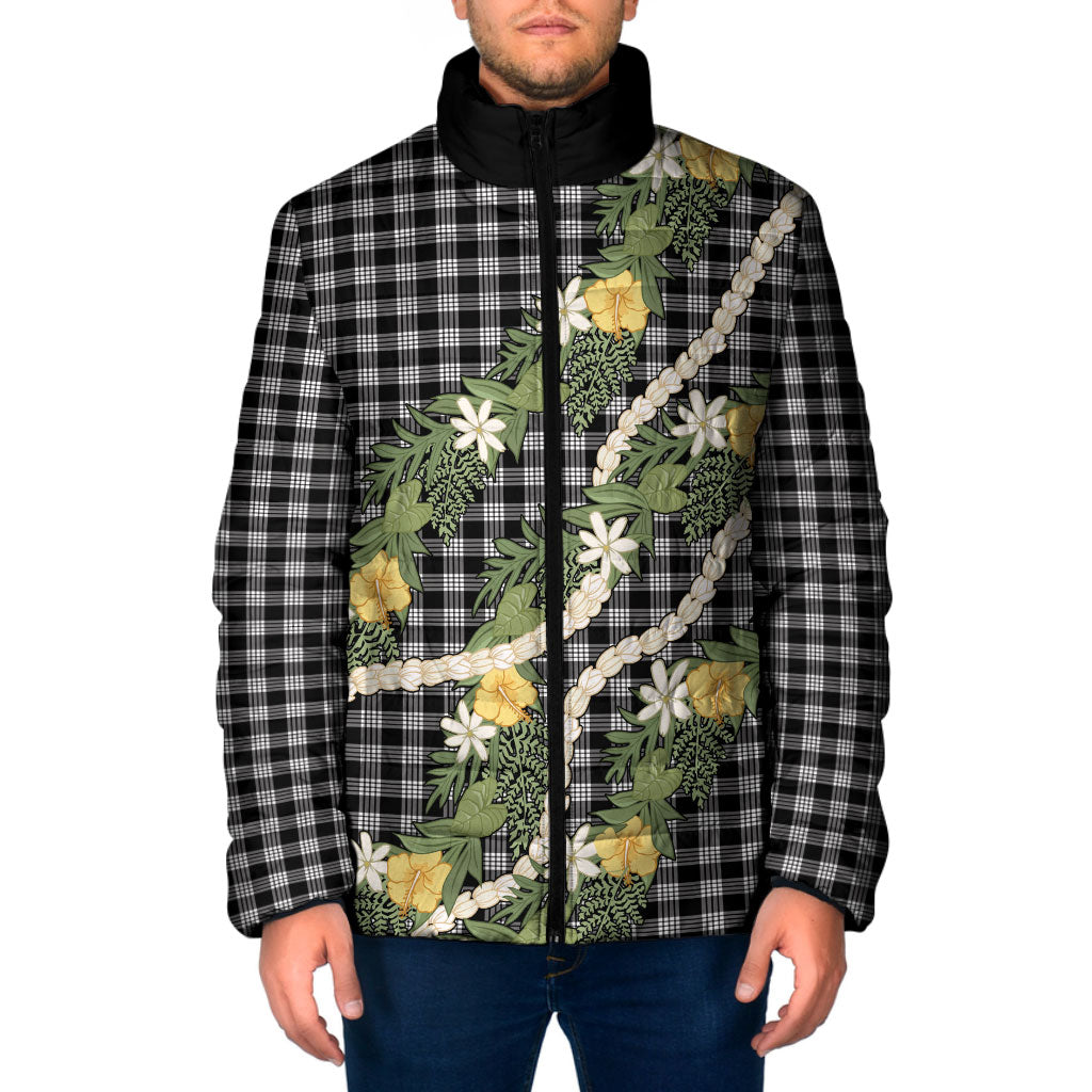 Aloha Puakenikeni Anthurium Pikake Lei Padded Jacket Black Hawaiian Palaka Pattern