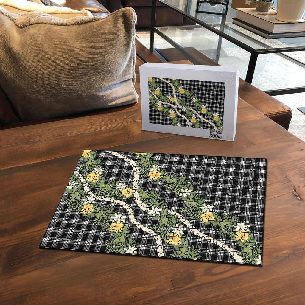 Aloha Puakenikeni Anthurium Pikake Lei Puzzle Black Hawaiian Palaka Pattern