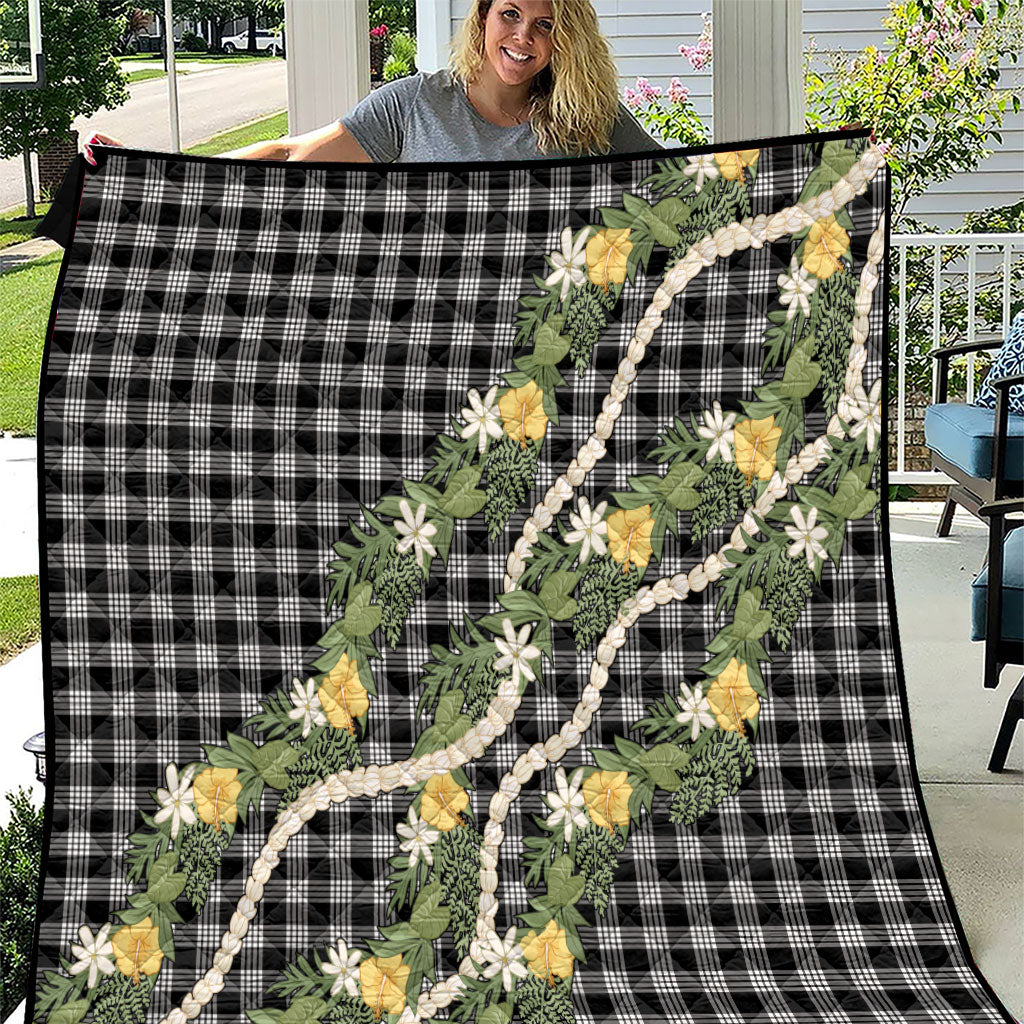 Aloha Puakenikeni Anthurium Pikake Lei Quilt Black Hawaiian Palaka Pattern