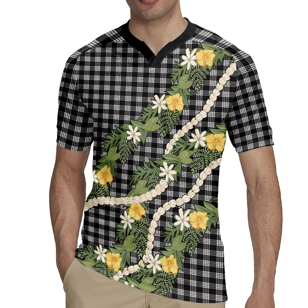 Aloha Puakenikeni Anthurium Pikake Lei Rugby Jersey Black Hawaiian Palaka Pattern