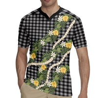 Aloha Puakenikeni Anthurium Pikake Lei Rugby Jersey Black Hawaiian Palaka Pattern