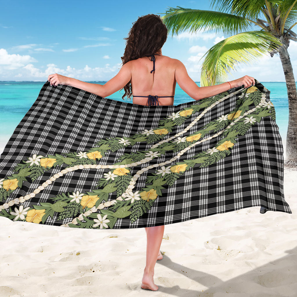 Aloha Puakenikeni Anthurium Pikake Lei Sarong Black Hawaiian Palaka Pattern