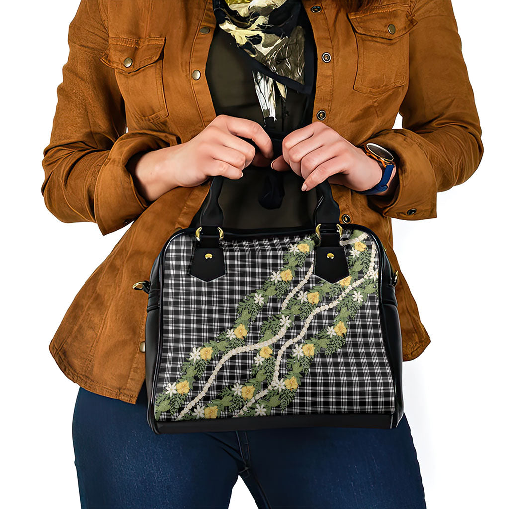 Aloha Puakenikeni Anthurium Pikake Lei Shoulder Handbag Black Hawaiian Palaka Pattern
