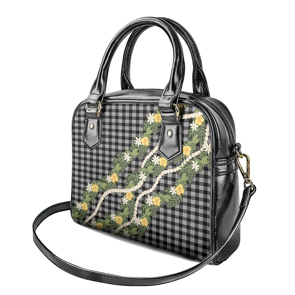 Aloha Puakenikeni Anthurium Pikake Lei Shoulder Handbag Black Hawaiian Palaka Pattern
