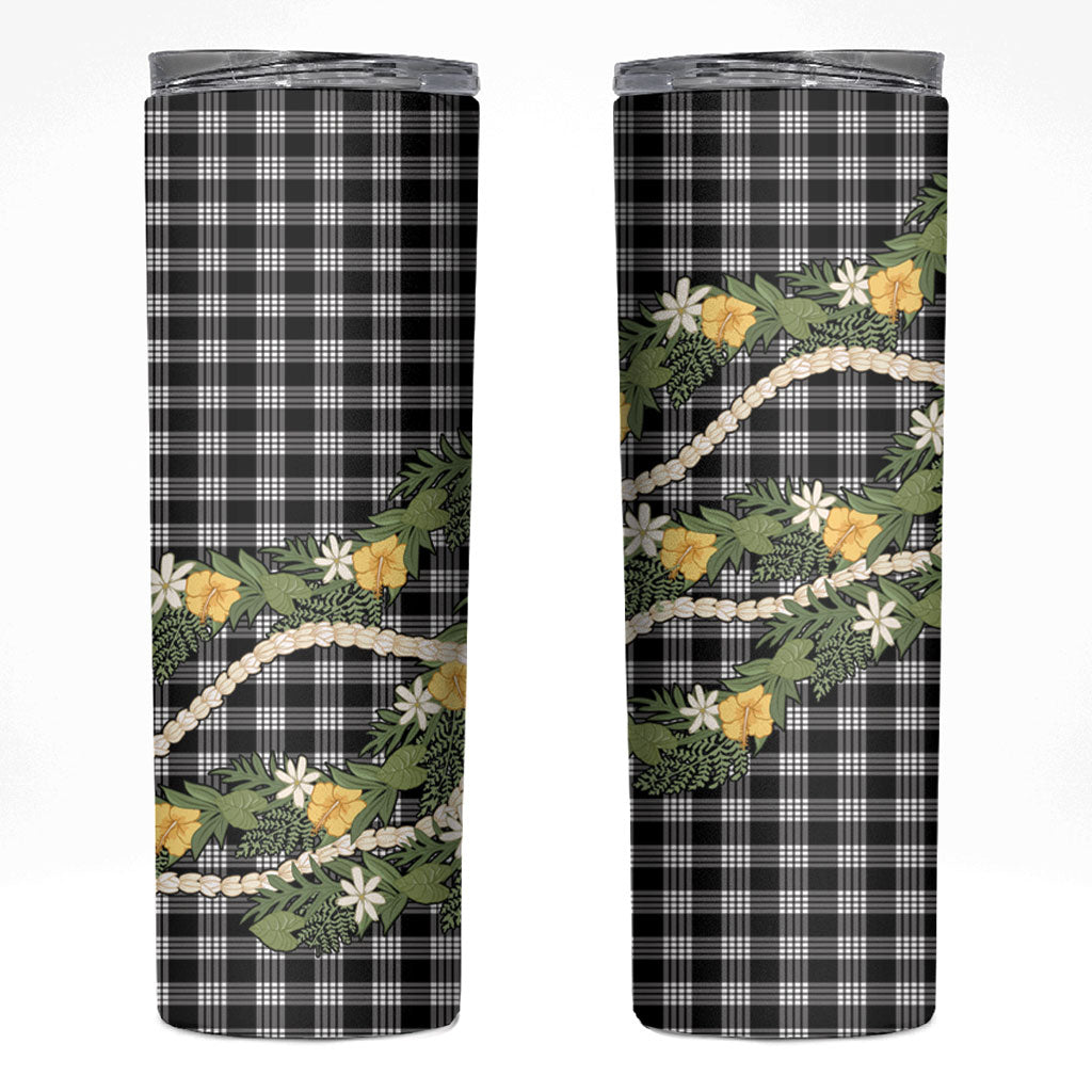 Aloha Puakenikeni Anthurium Pikake Lei Skinny Tumbler Black Hawaiian Palaka Pattern