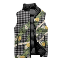 Aloha Puakenikeni Anthurium Pikake Lei Sleeveless Puffer Jacket Black Hawaiian Palaka Pattern