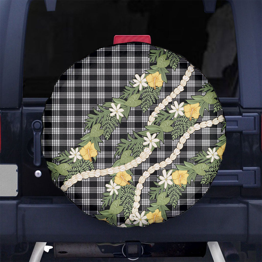 Aloha Puakenikeni Anthurium Pikake Lei Spare Tire Cover Black Hawaiian Palaka Pattern