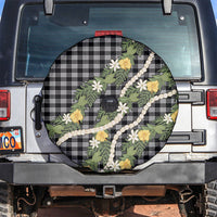 Aloha Puakenikeni Anthurium Pikake Lei Spare Tire Cover Black Hawaiian Palaka Pattern