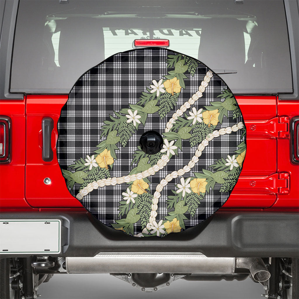 Aloha Puakenikeni Anthurium Pikake Lei Spare Tire Cover Black Hawaiian Palaka Pattern