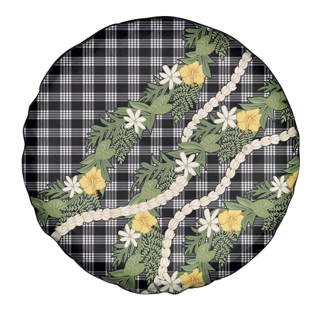 Aloha Puakenikeni Anthurium Pikake Lei Spare Tire Cover Black Hawaiian Palaka Pattern