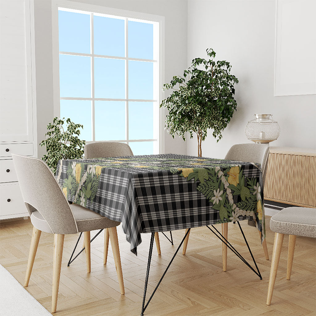 Aloha Puakenikeni Anthurium Pikake Lei Tablecloth Black Hawaiian Palaka Pattern