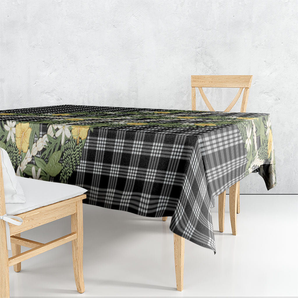 Aloha Puakenikeni Anthurium Pikake Lei Tablecloth Black Hawaiian Palaka Pattern