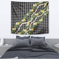 Aloha Puakenikeni Anthurium Pikake Lei Tapestry Black Hawaiian Palaka Pattern