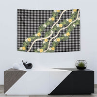 Aloha Puakenikeni Anthurium Pikake Lei Tapestry Black Hawaiian Palaka Pattern