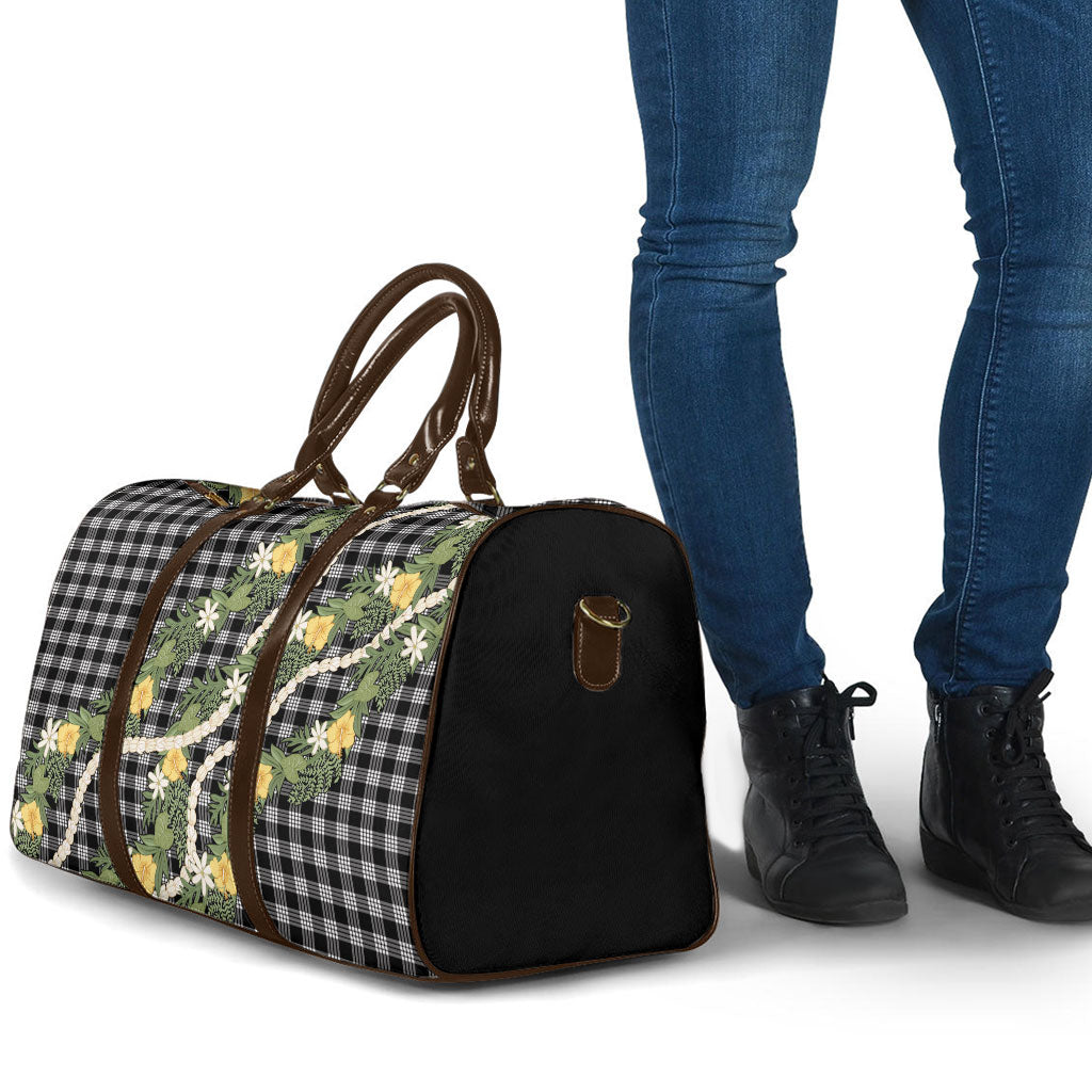 Aloha Puakenikeni Anthurium Pikake Lei Travel Bag Black Hawaiian Palaka Pattern