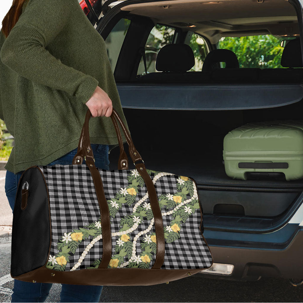 Aloha Puakenikeni Anthurium Pikake Lei Travel Bag Black Hawaiian Palaka Pattern