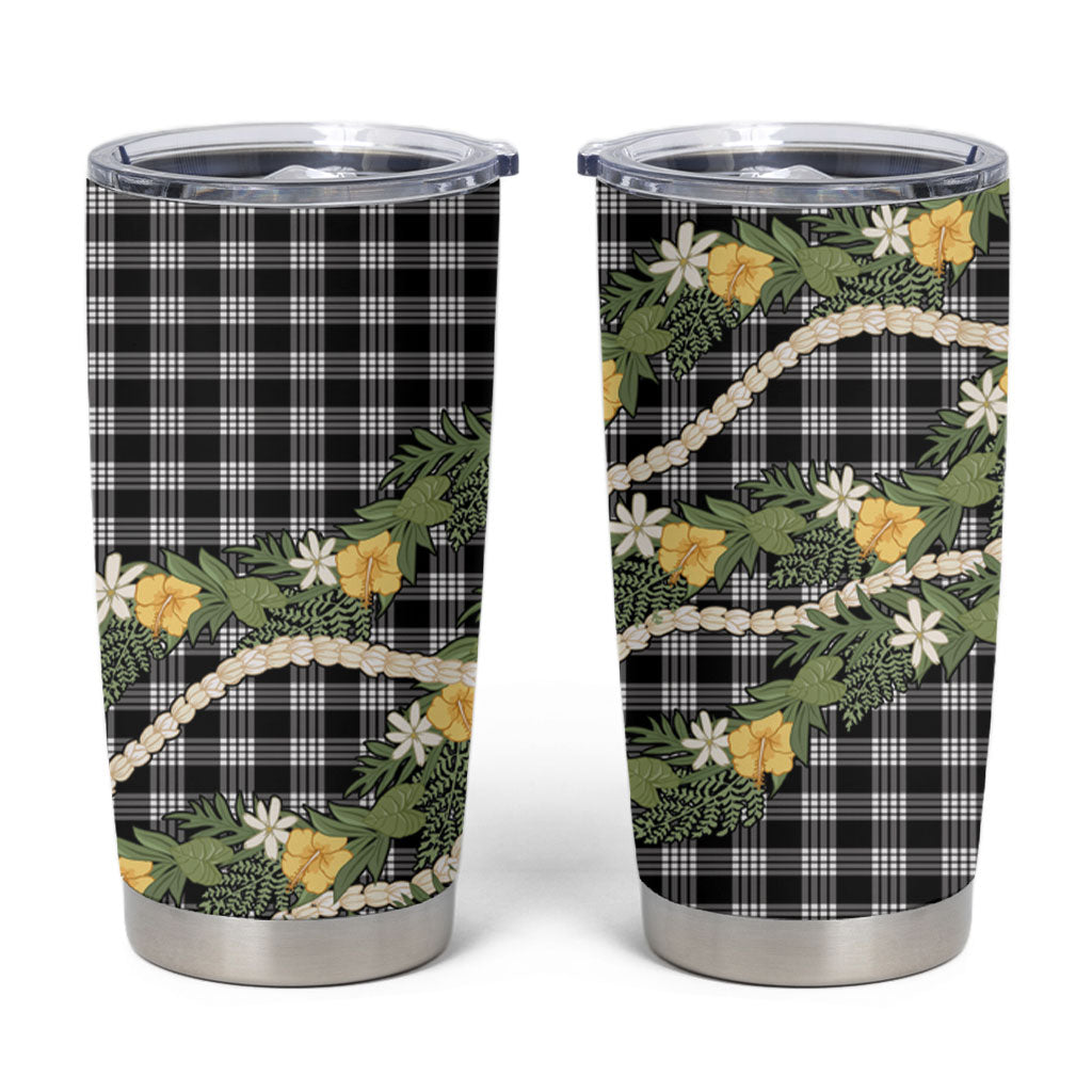 Aloha Puakenikeni Anthurium Pikake Lei Tumbler Cup Black Hawaiian Palaka Pattern LT9 Black - Polynesian Pride