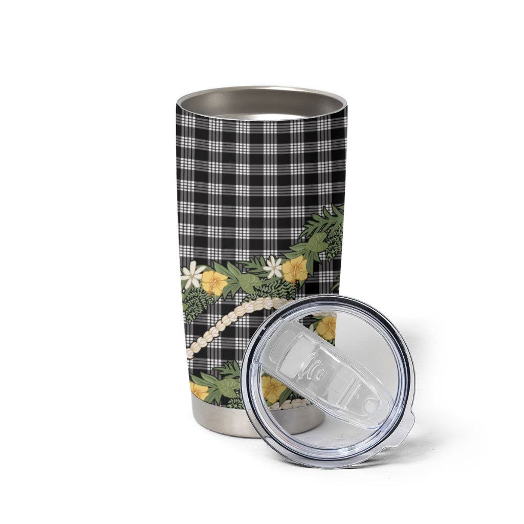 Aloha Puakenikeni Anthurium Pikake Lei Tumbler Cup Black Hawaiian Palaka Pattern