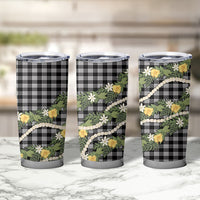 Aloha Puakenikeni Anthurium Pikake Lei Tumbler Cup Black Hawaiian Palaka Pattern