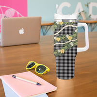Aloha Puakenikeni Anthurium Pikake Lei Tumbler With Handle Black Hawaiian Palaka Pattern